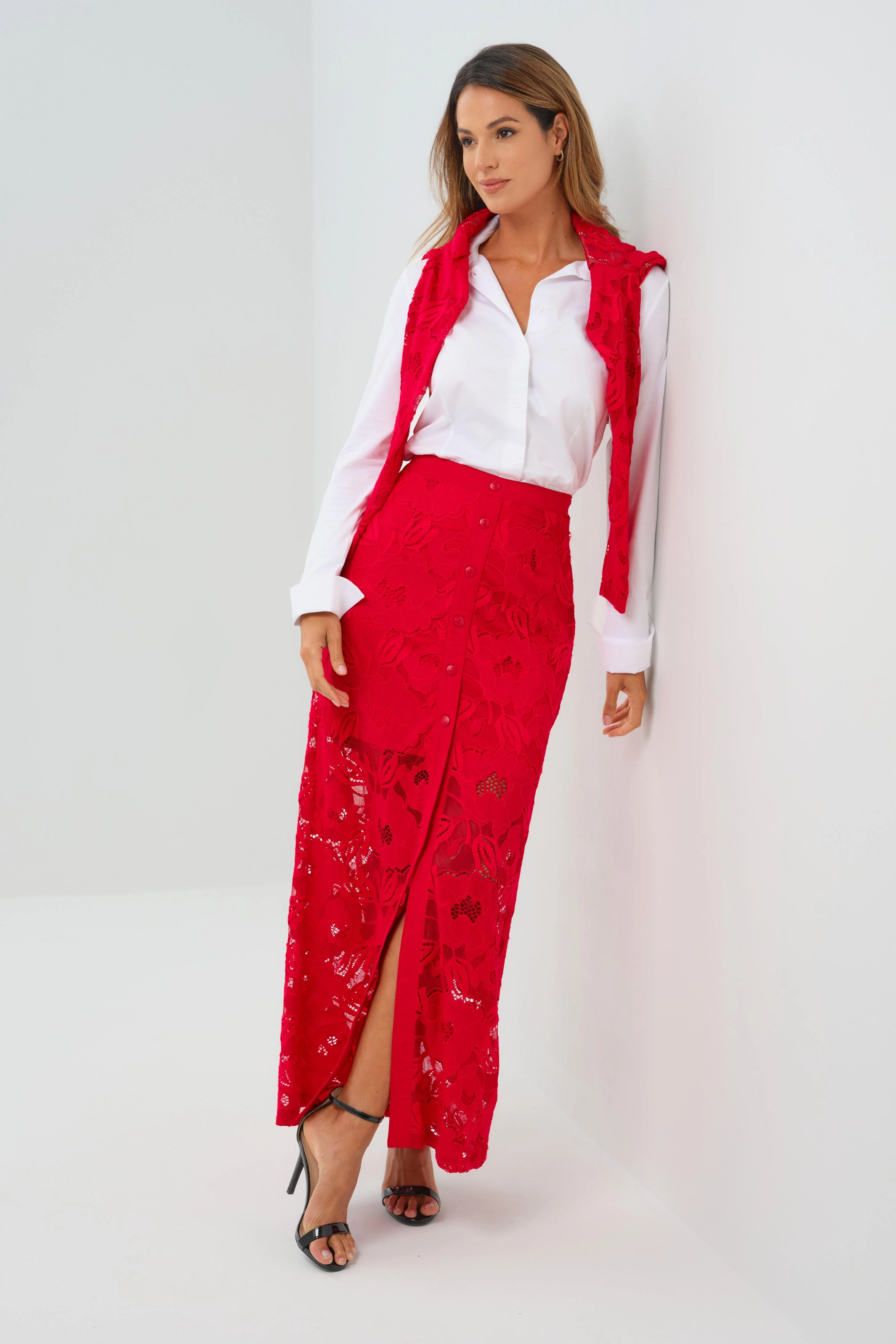 Ariel Ultralight & Lace Button Down Maxi Skirt - Image 8