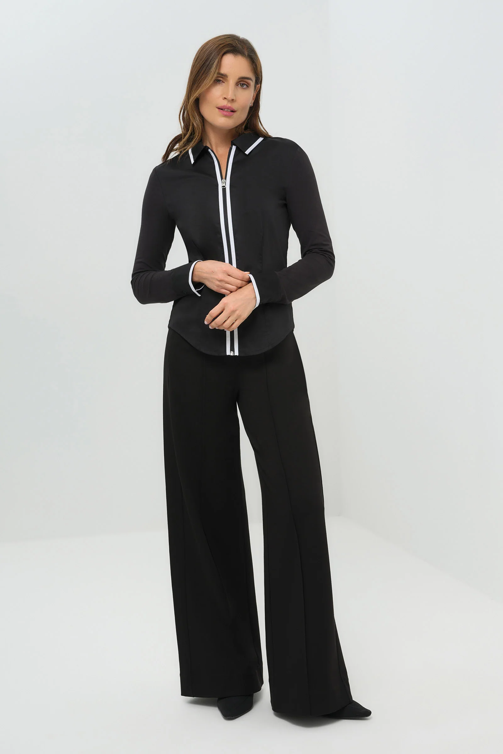 Bruna Collared Zip Top with Poplin Front - Image 3
