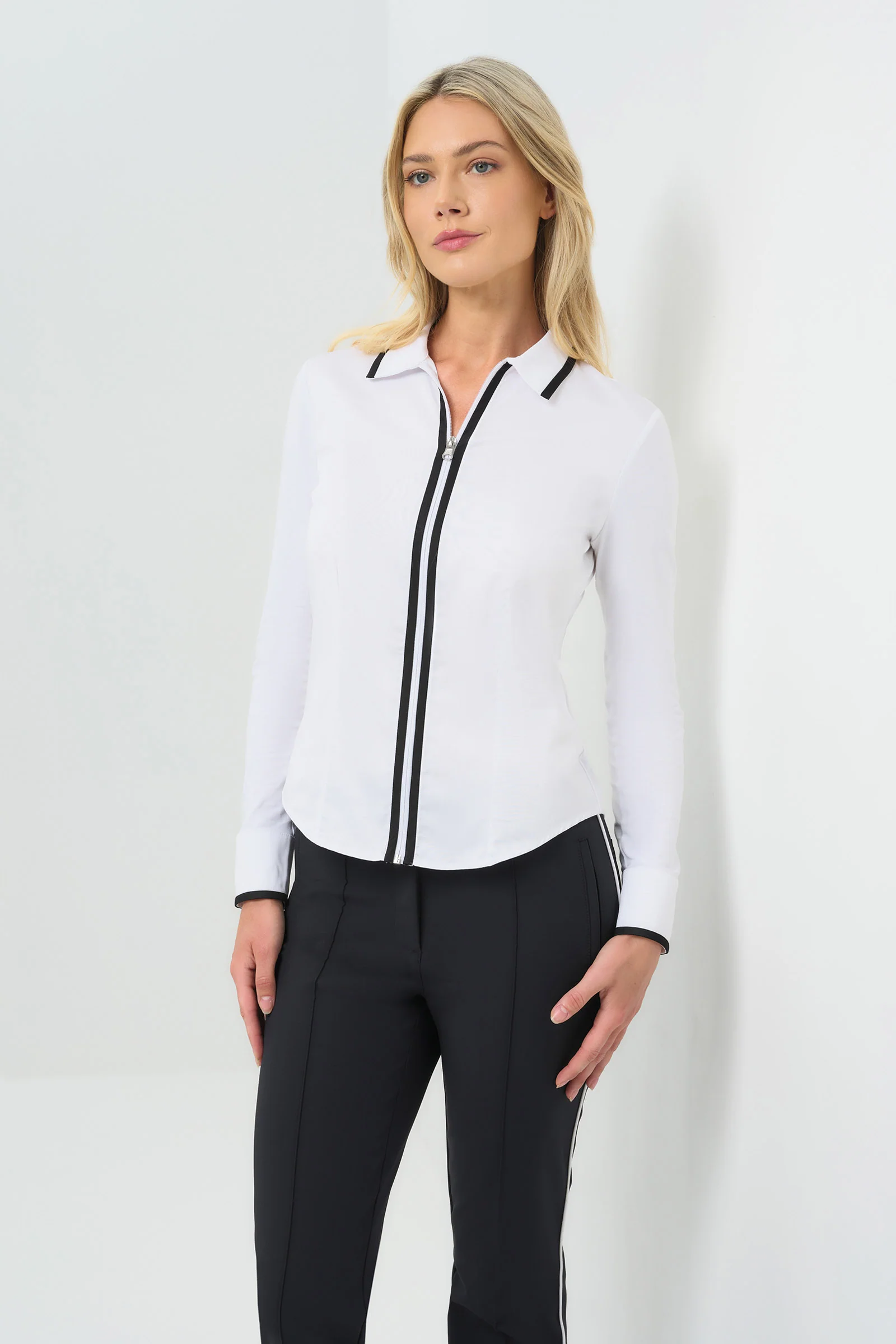 Bruna Collared Zip Top with Poplin Front - Image 5