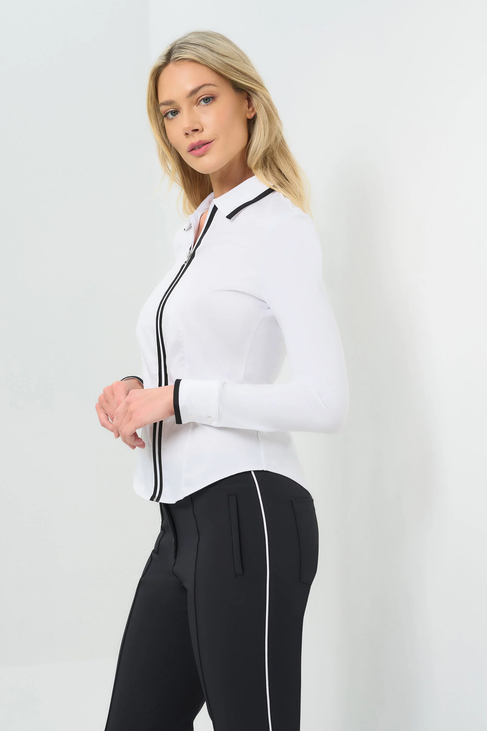 Bruna Collared Zip Top with Poplin Front - Image 6
