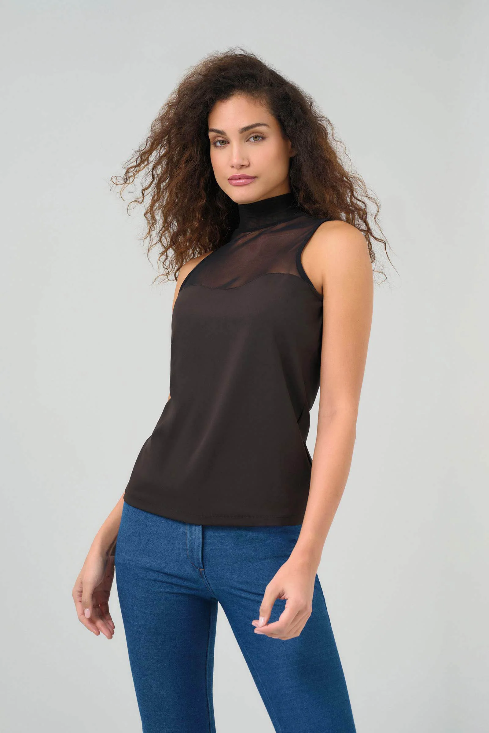 Ellen Sleeveless Mesh Mockneck Top - Image 5