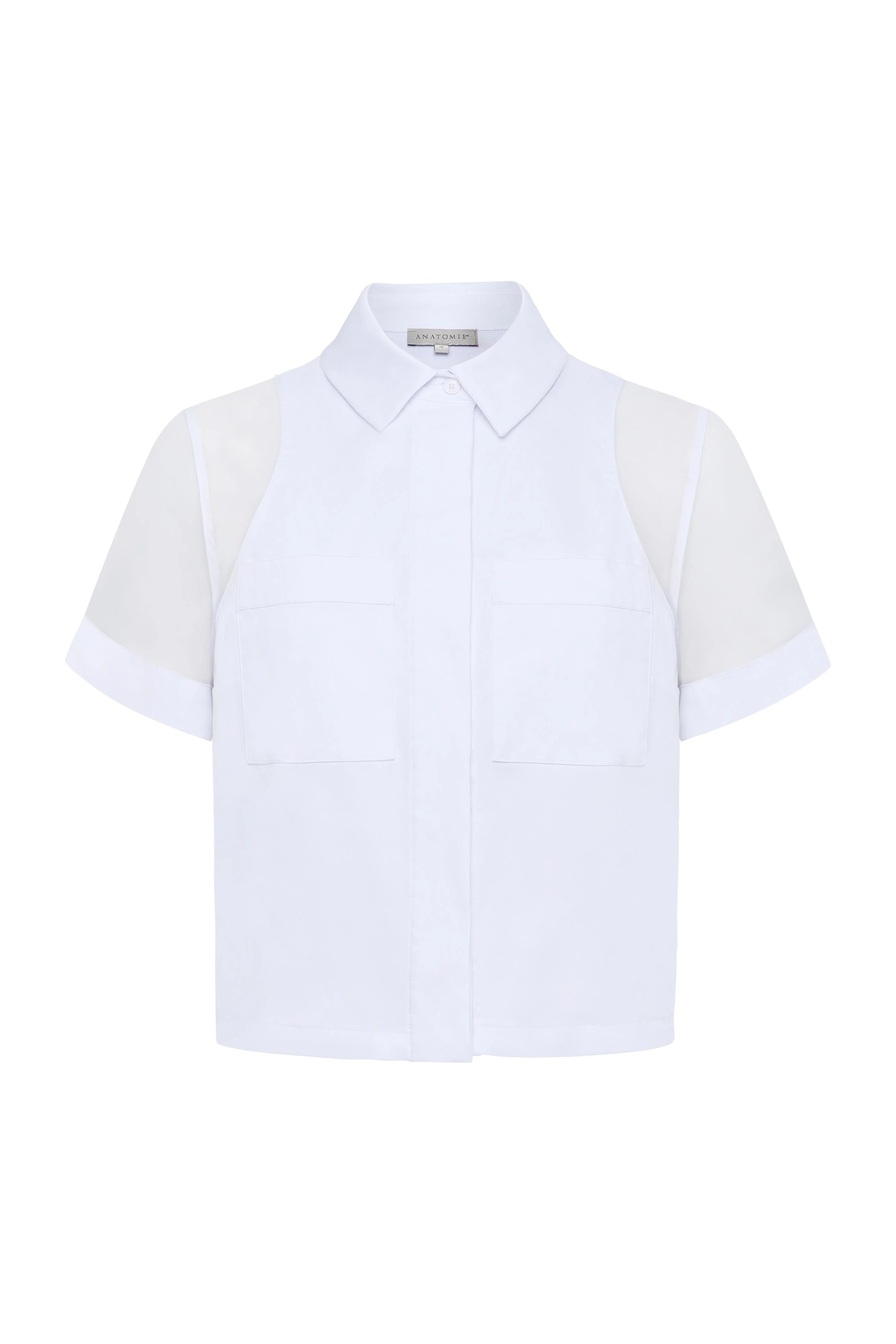 Jade Stretch Poplin & Organza Collared Button Down - Image 4