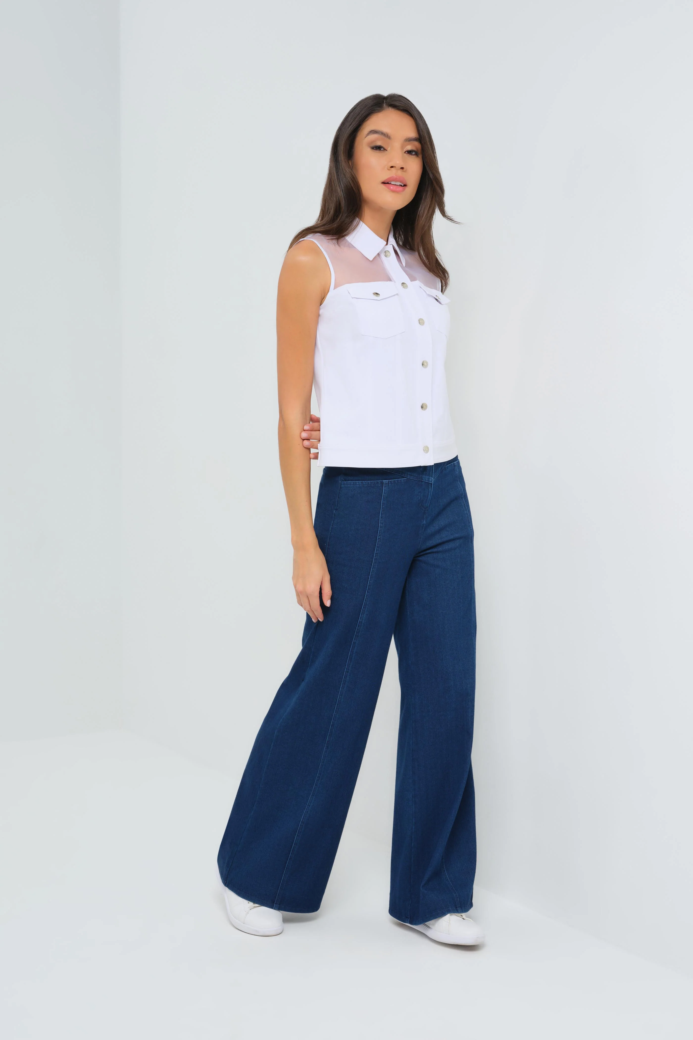 Lenox Organza & Performance Twill Sleeveless Trucker Vest - Image 2