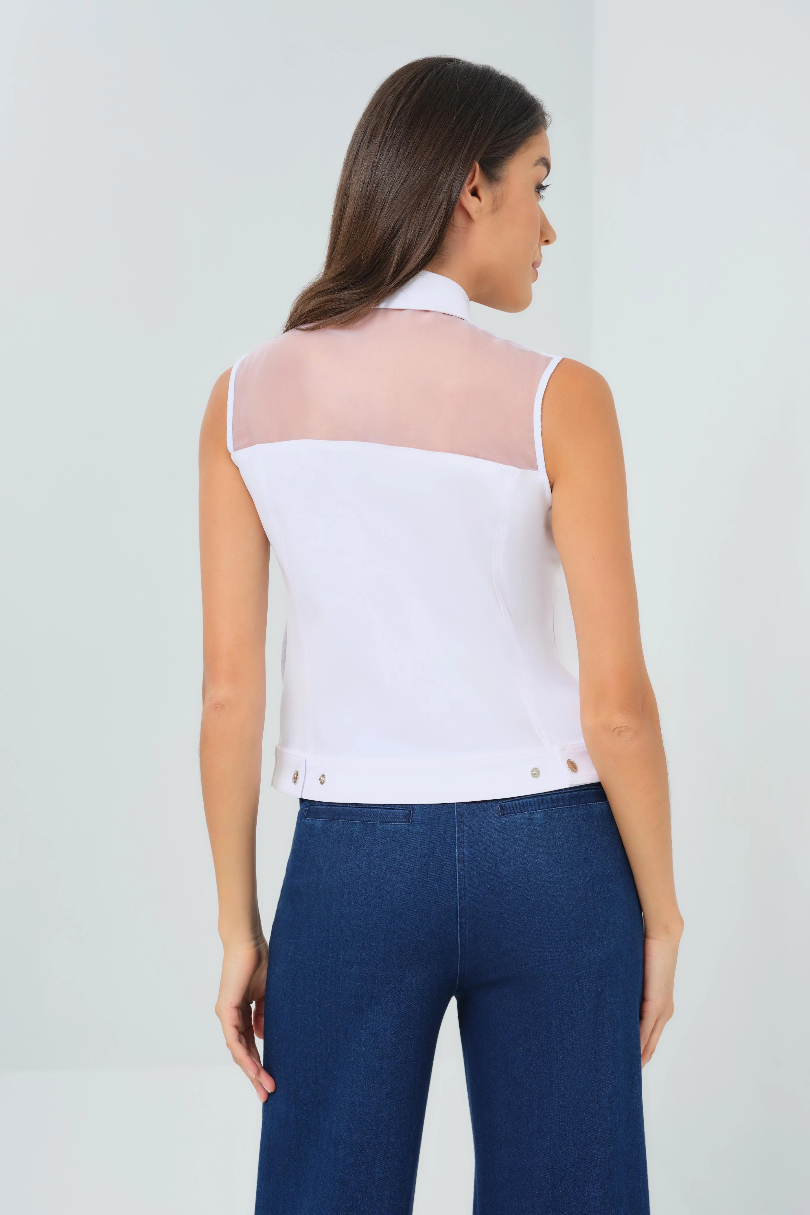 Lenox Organza & Performance Twill Sleeveless Trucker Vest - Image 3