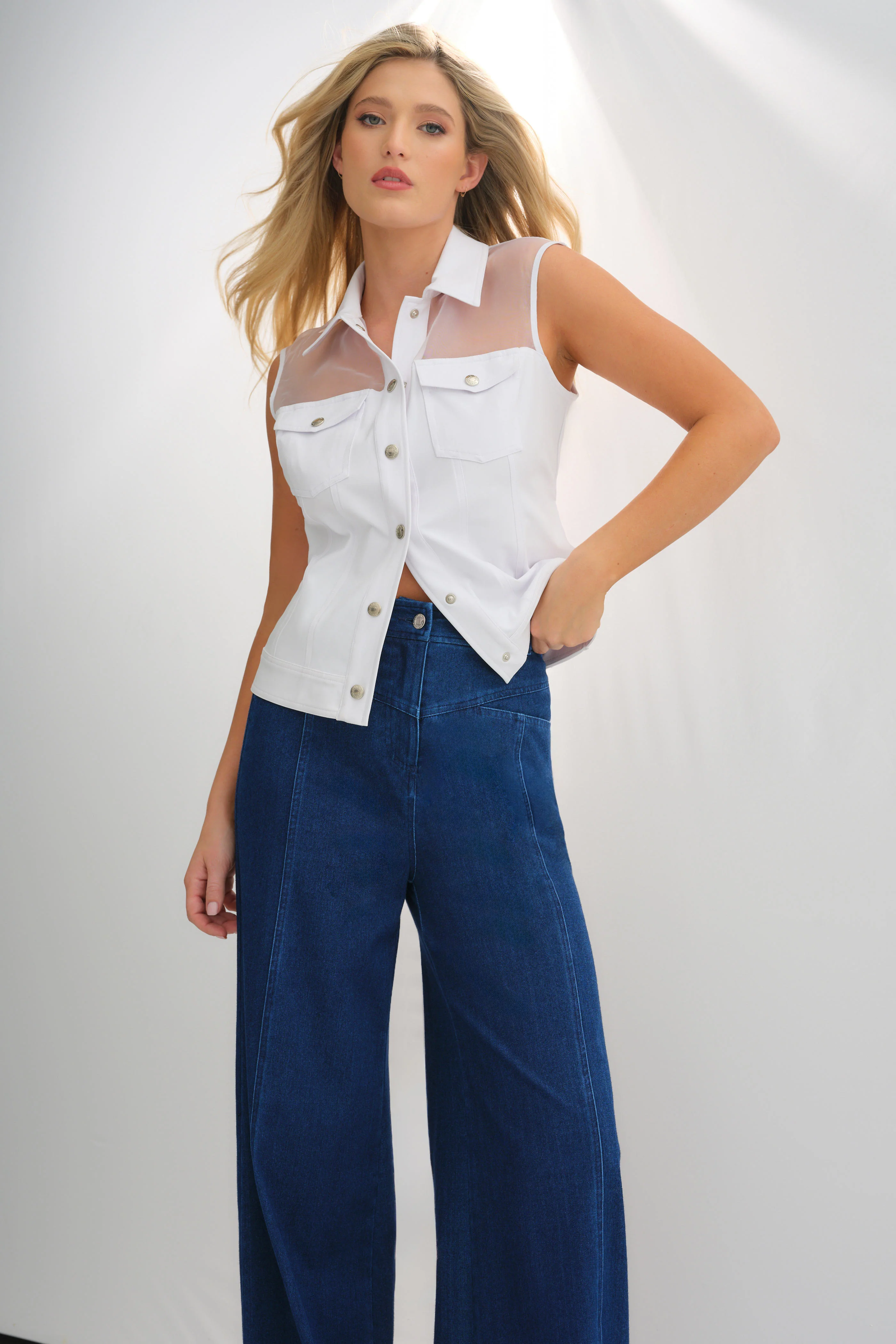 Lenox Organza & Performance Twill Sleeveless Trucker Vest - Image 5