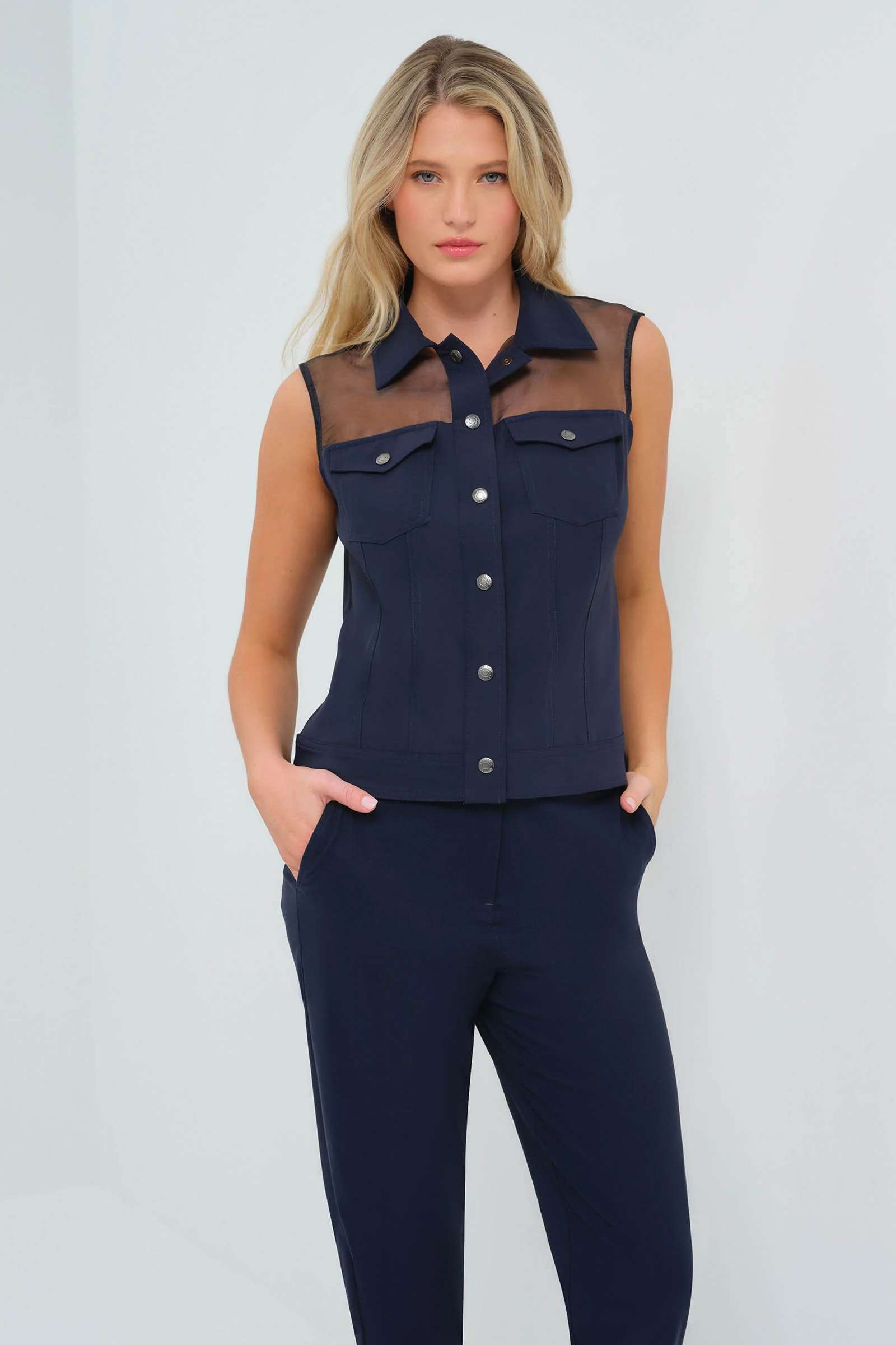 Lenox Organza & Performance Twill Sleeveless Trucker Vest - Image 6