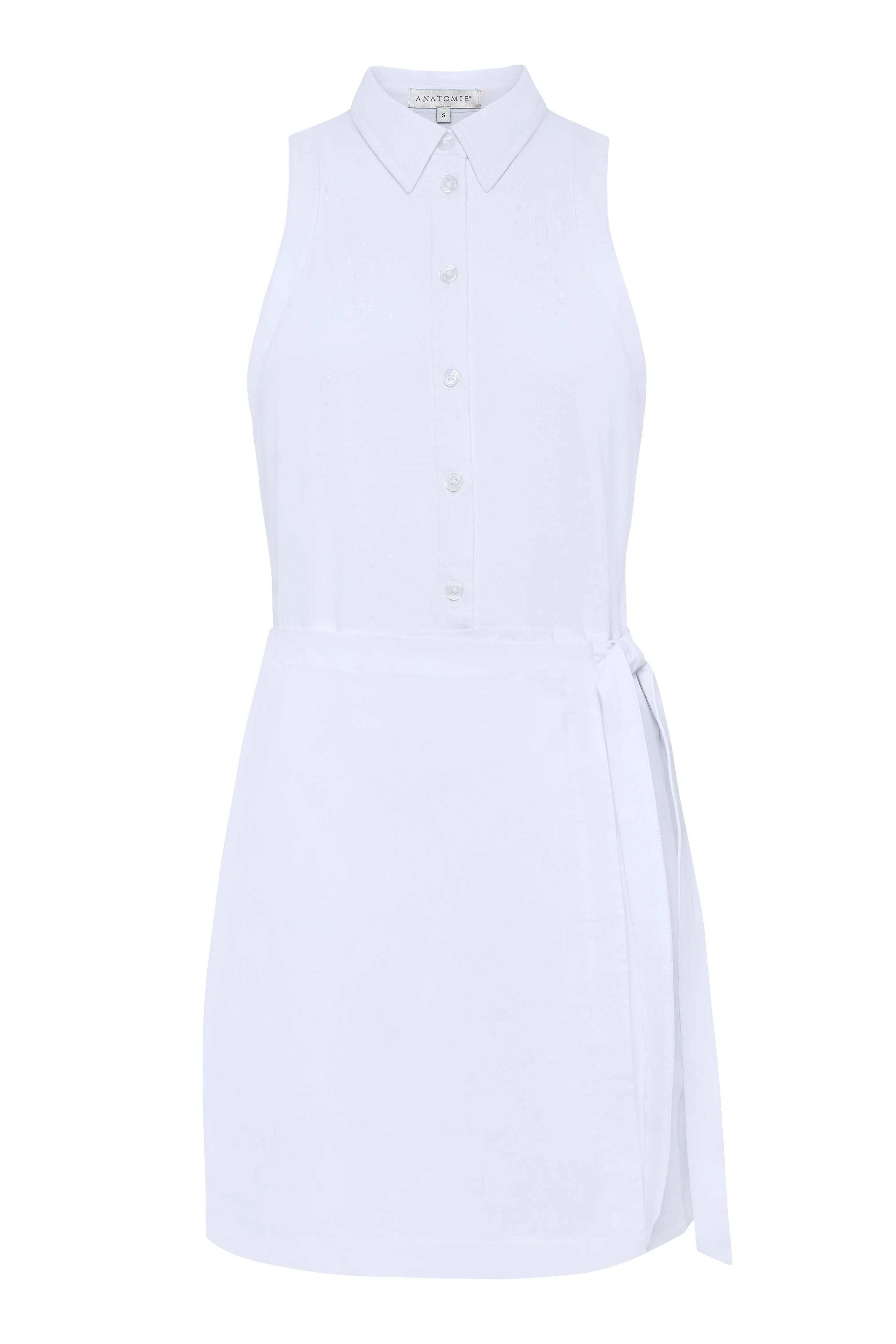 Milana Sleeveless Collared Button Up Wrap Dress in White - Image 4