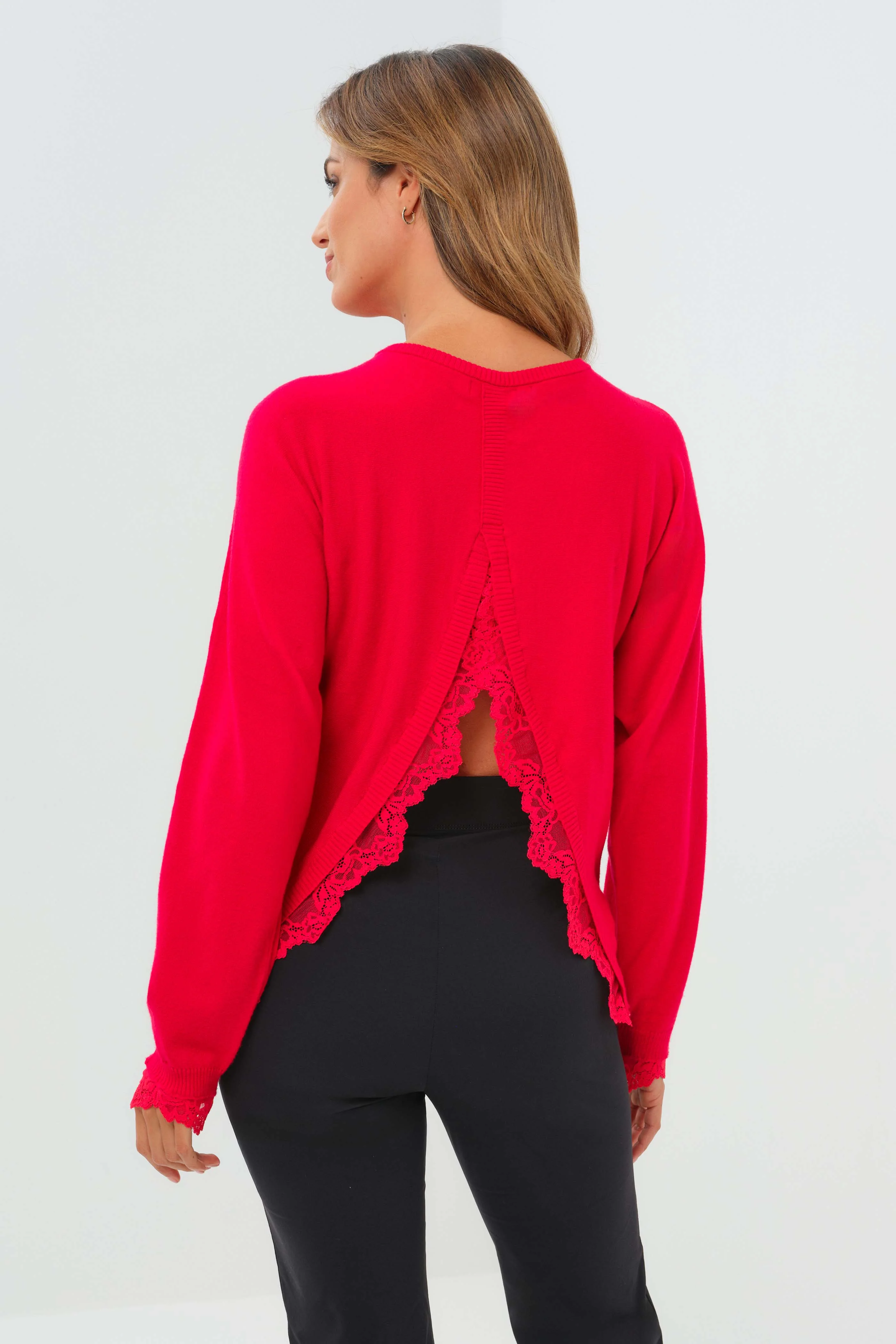 Passion Sweater Knit & Lace Crewneck with Back - Image 10