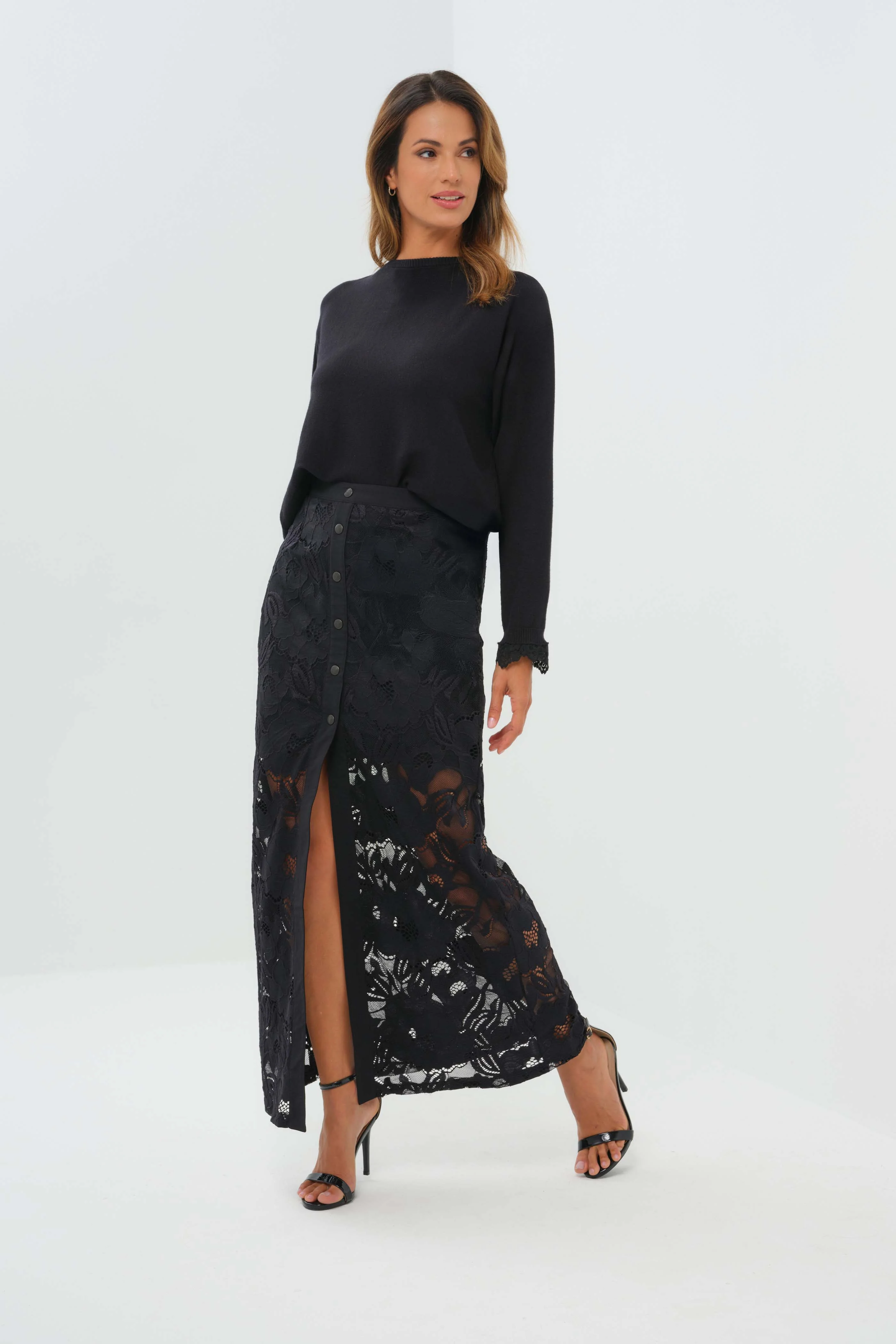 Passion Sweater Knit & Lace Crewneck with Back - Image 3