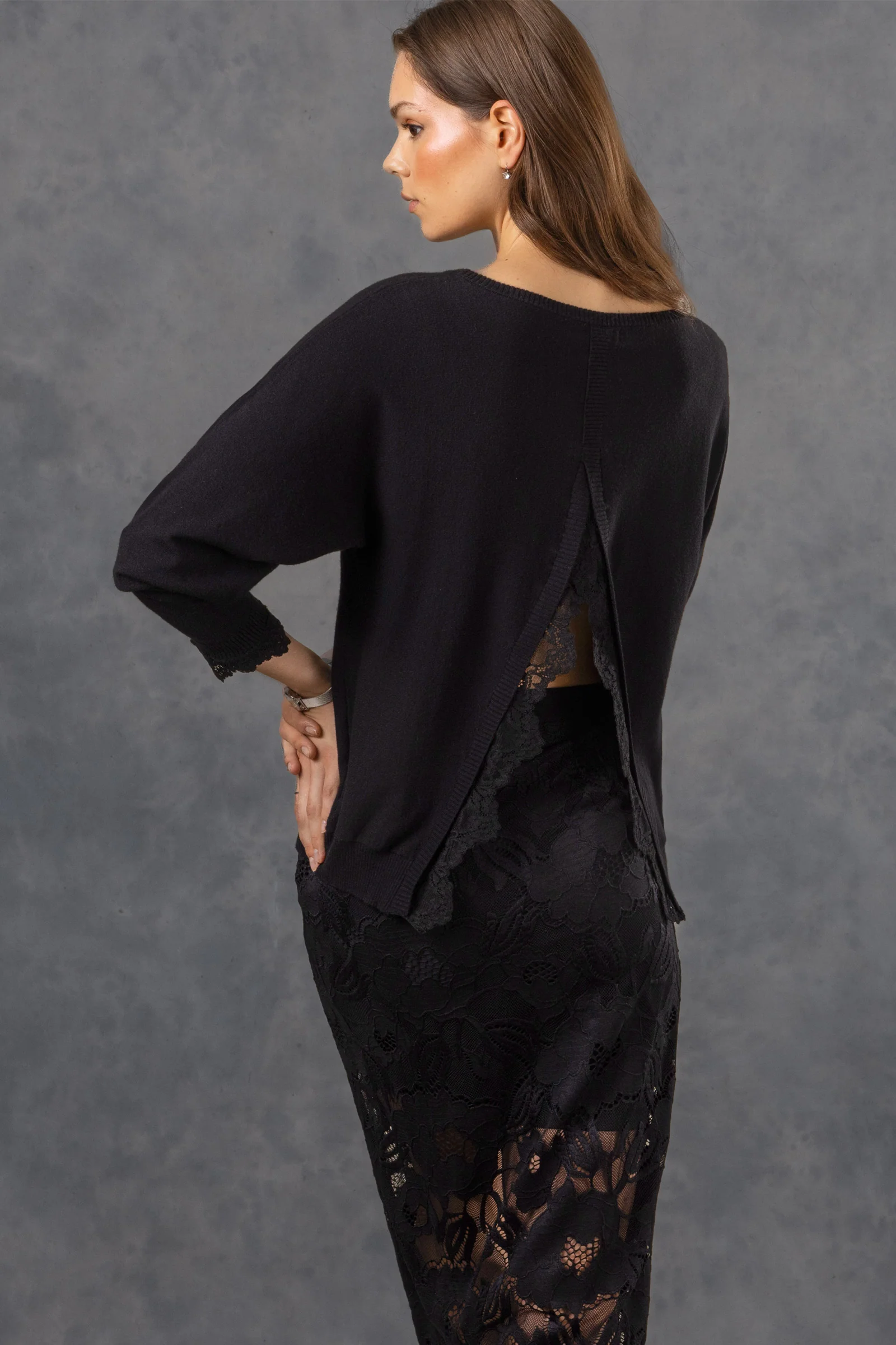 Passion Sweater Knit & Lace Crewneck with Back - Image 7