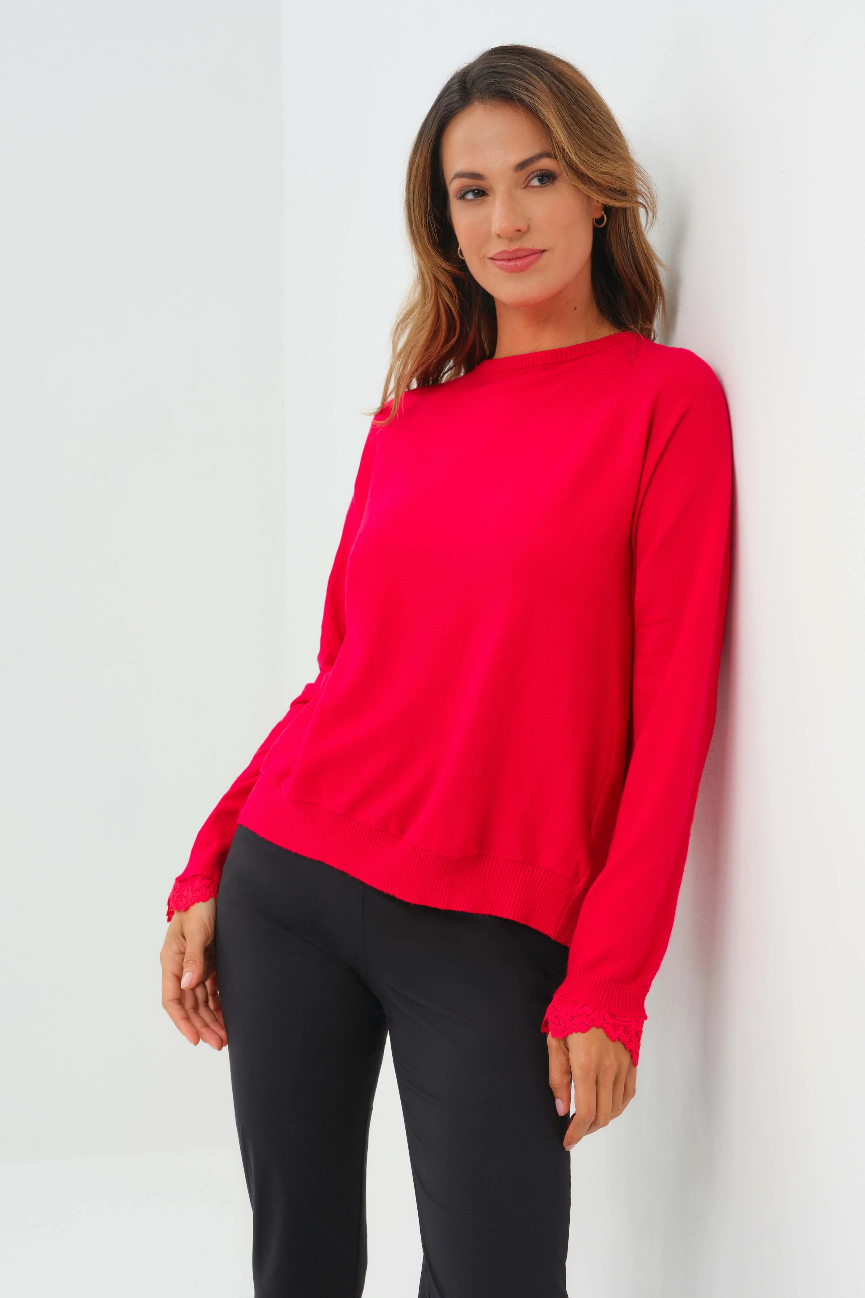 Passion Sweater Knit & Lace Crewneck with Back - Image 8