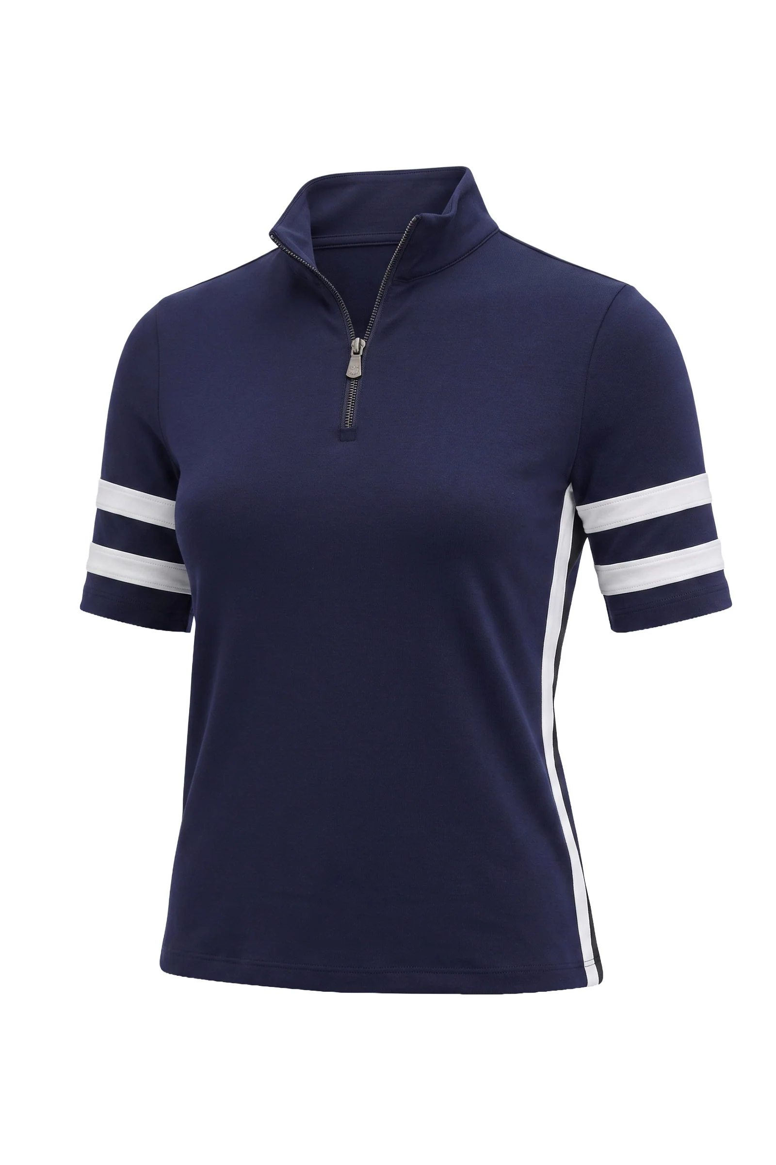 Serena Sport Striped Zip-Up Short Sleeve Top - Image 3