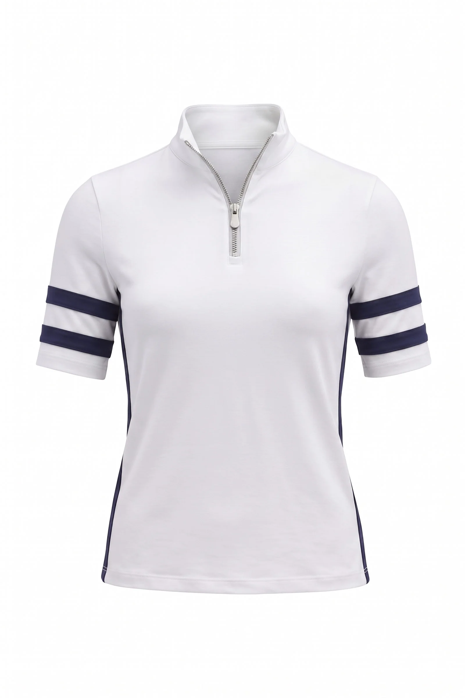 Serena Sport Striped Zip-Up Short Sleeve Top - Image 4