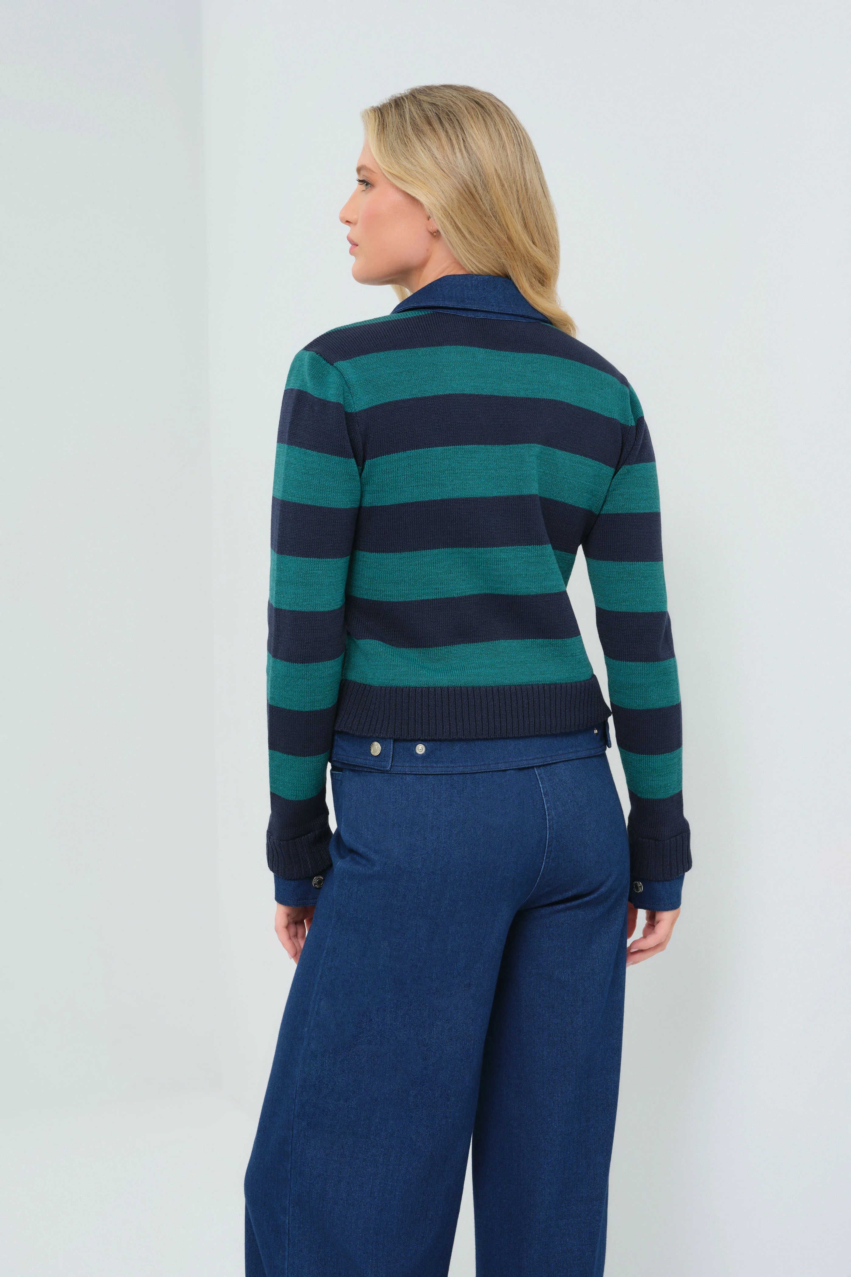 Sienna Sweater Knit & Performance Denim Trucker Jacket - Image 3