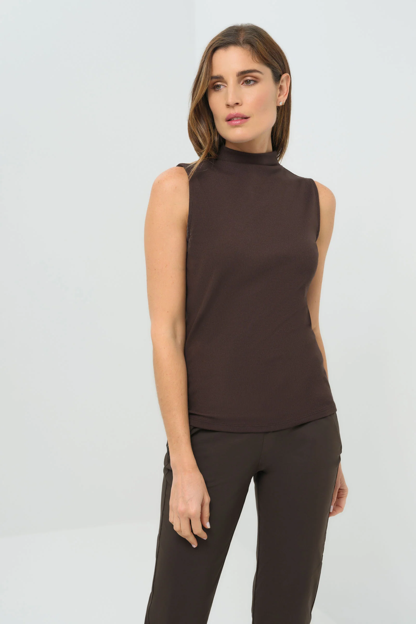 Siobhan Sleeveless High Neck Pima Rib Top - Image 3
