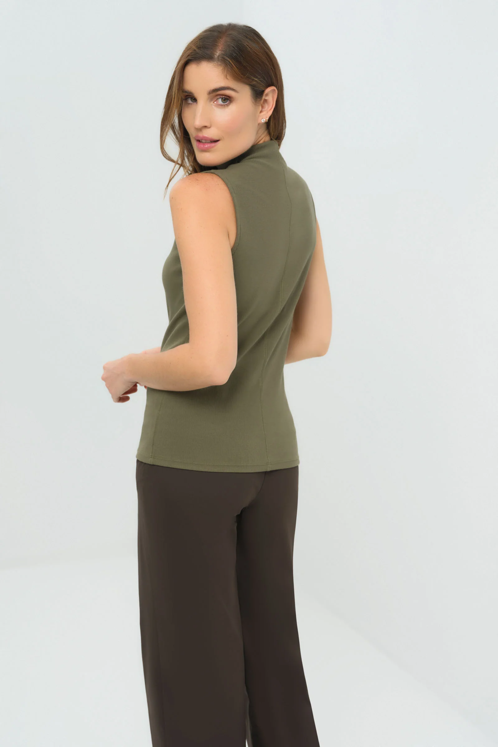Siobhan Sleeveless High Neck Pima Rib Top - Image 8