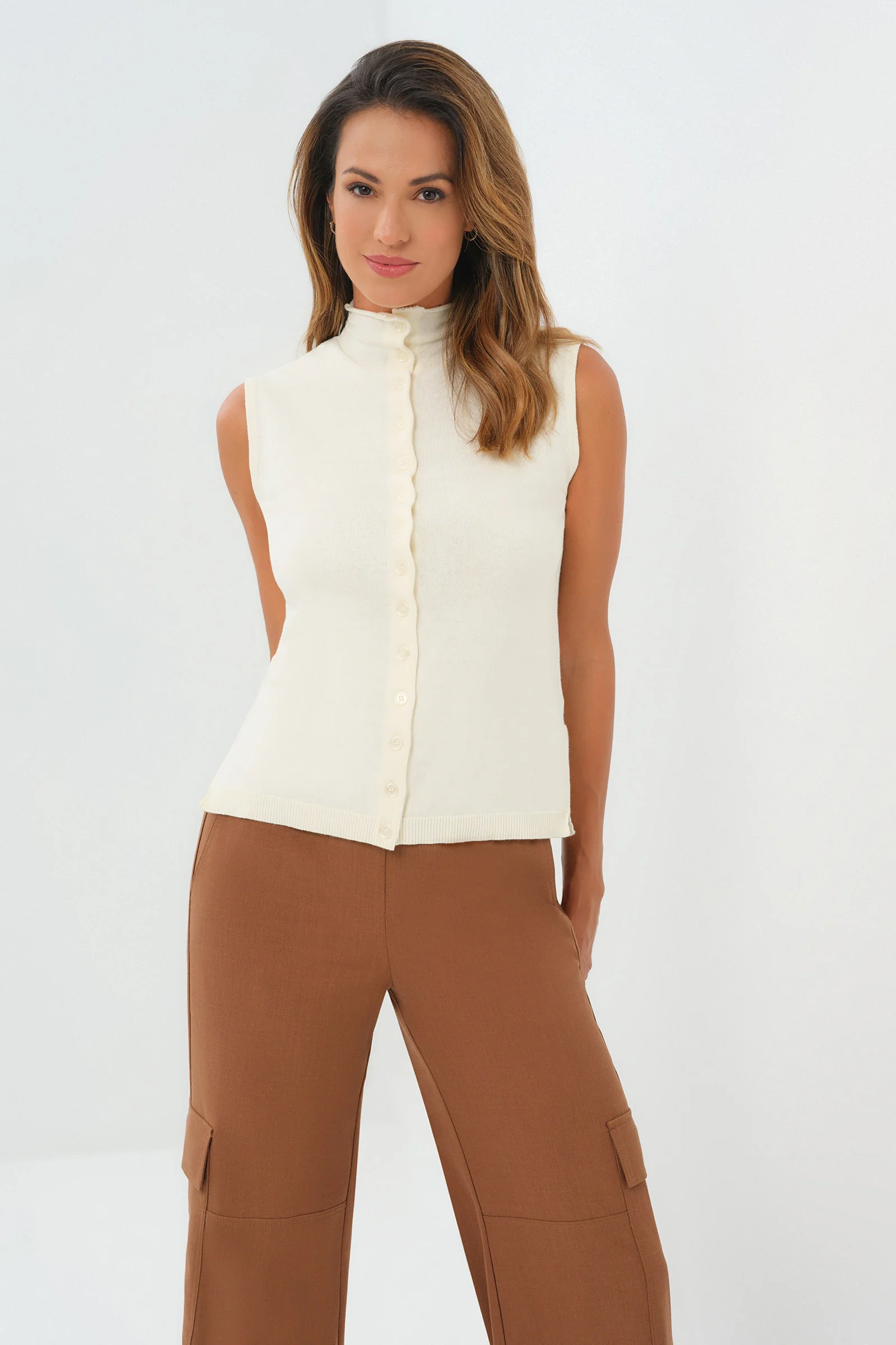 Viola Sweater Knit Sleeveless Button Down Top - Image 10