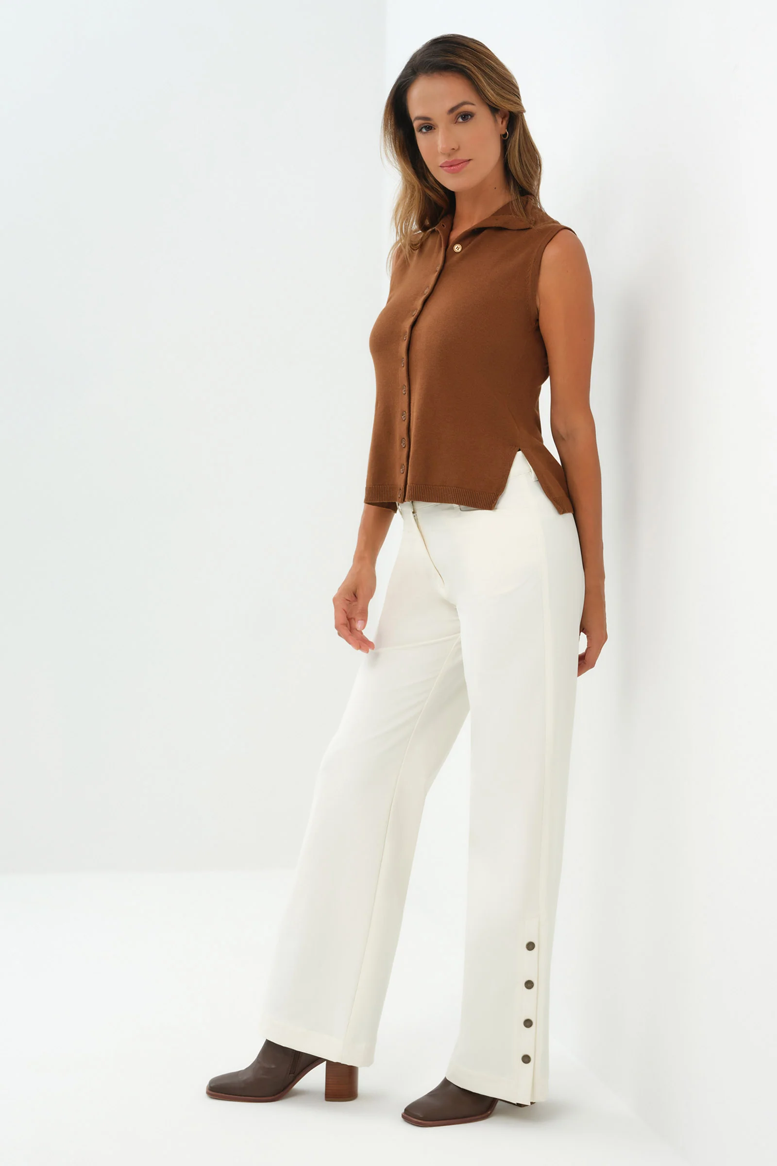 Viola Sweater Knit Sleeveless Button Down Top - Image 3